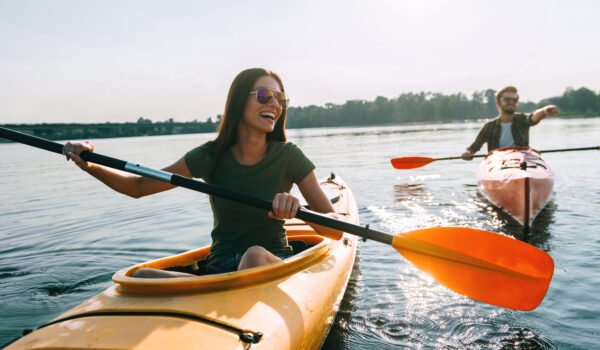 Couple kayaking together.