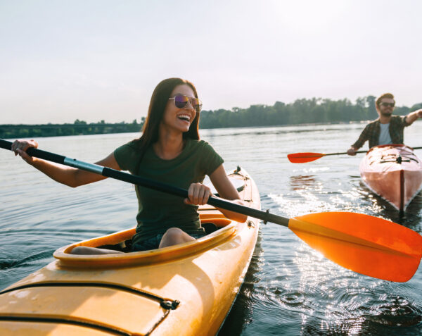 Couple kayaking together.